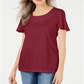 Karen Scott Blusa Feminina com Acabamento em Basketweave e Manga Flutter, Vermelha, Tamanho P