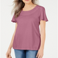 Karen Scott Blusa Feminina com Acabamento em Basketweave e Manga Flutter Rosa Tamanho P