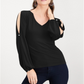 INC International Concepts Top feminino com mangas divididas e botões de strass, preto, tamanho X-S