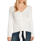 Vince Camuto Blusa feminina de malha canelada com amarração frontal, branca, tamanho extragrande