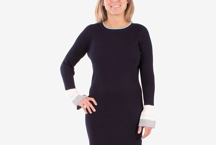 Vestido suéter feminino com blocos de cores da coleção NY, azul, tamanho pequeno, médio