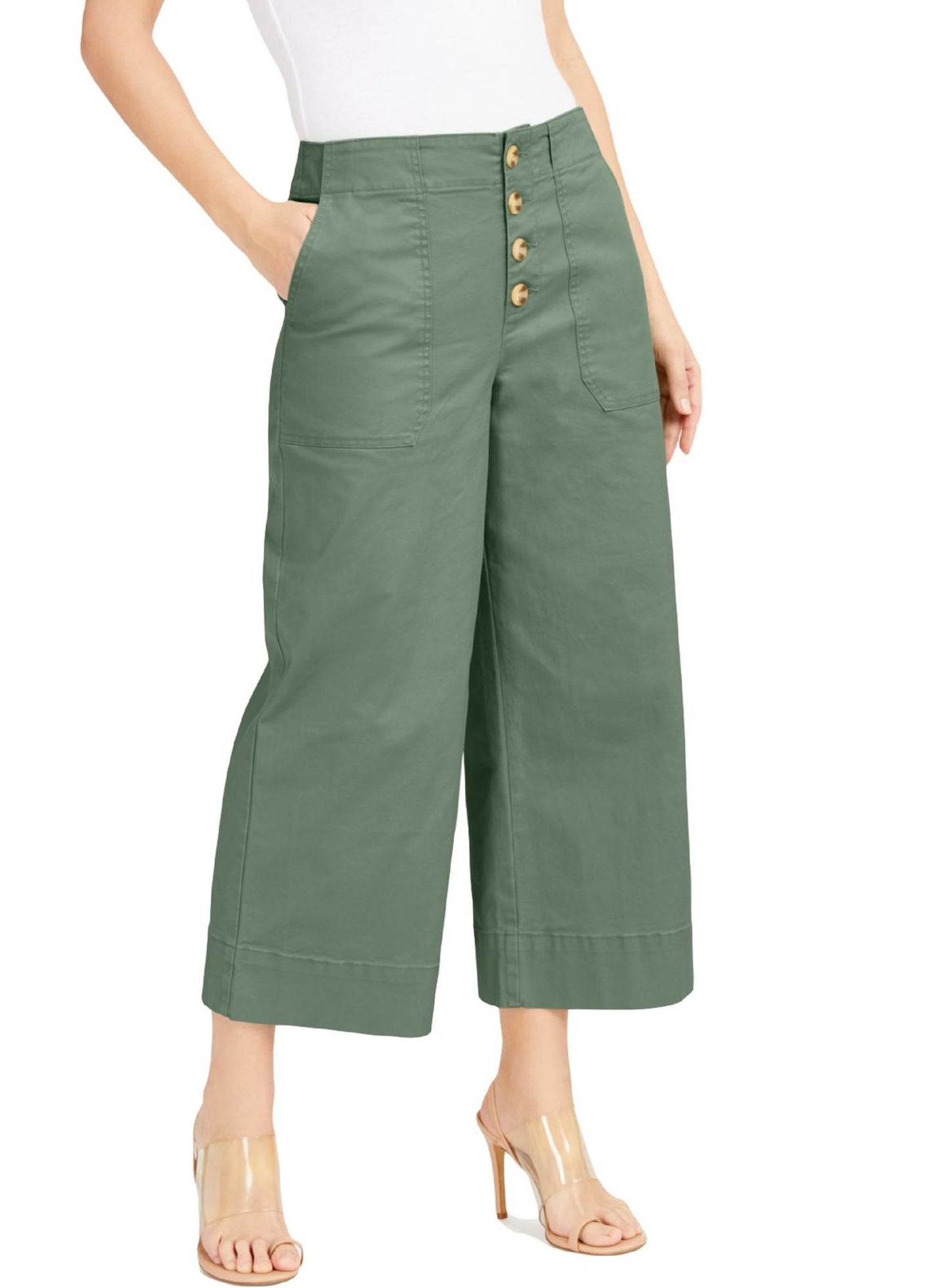 Calças culotte femininas INC International Concepts com botões, verde, tamanho 14