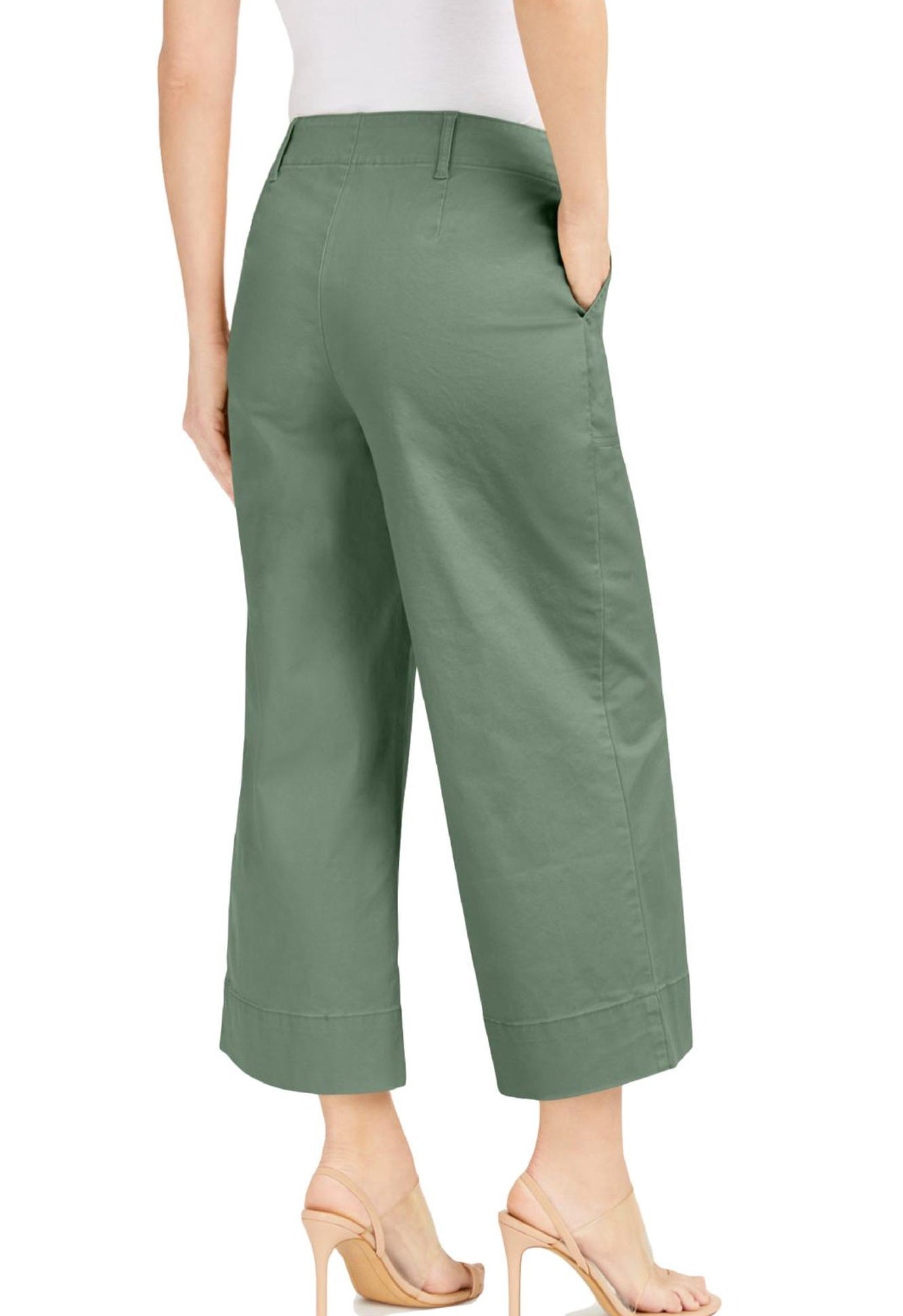 Calças culotte femininas INC International Concepts com botões, verde, tamanho 14