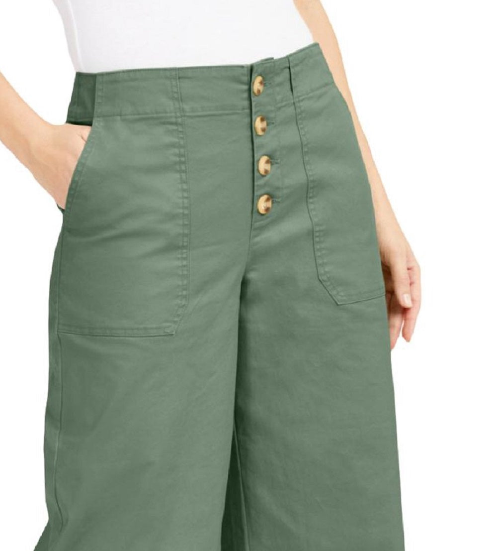 Calças culotte femininas INC International Concepts com botões, verde, tamanho 14