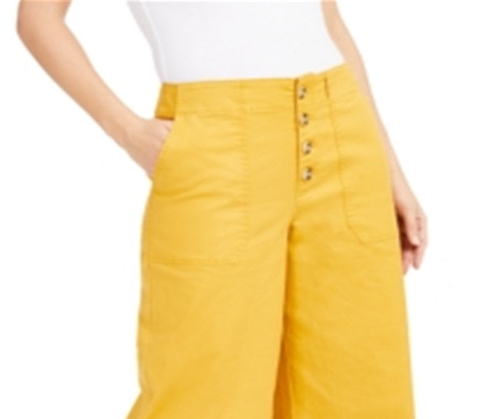 Calças culotte femininas com pernas largas e braguilha exposta da INC International Concepts, amarelas, tamanho 10