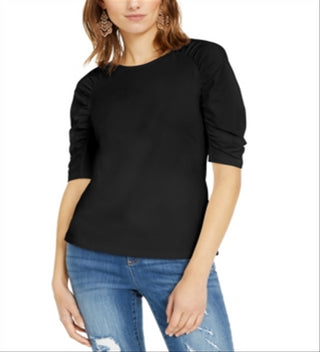 IINC International Concepts Camiseta feminina lisa de manga curta e gola redonda, preta, tamanho X-S