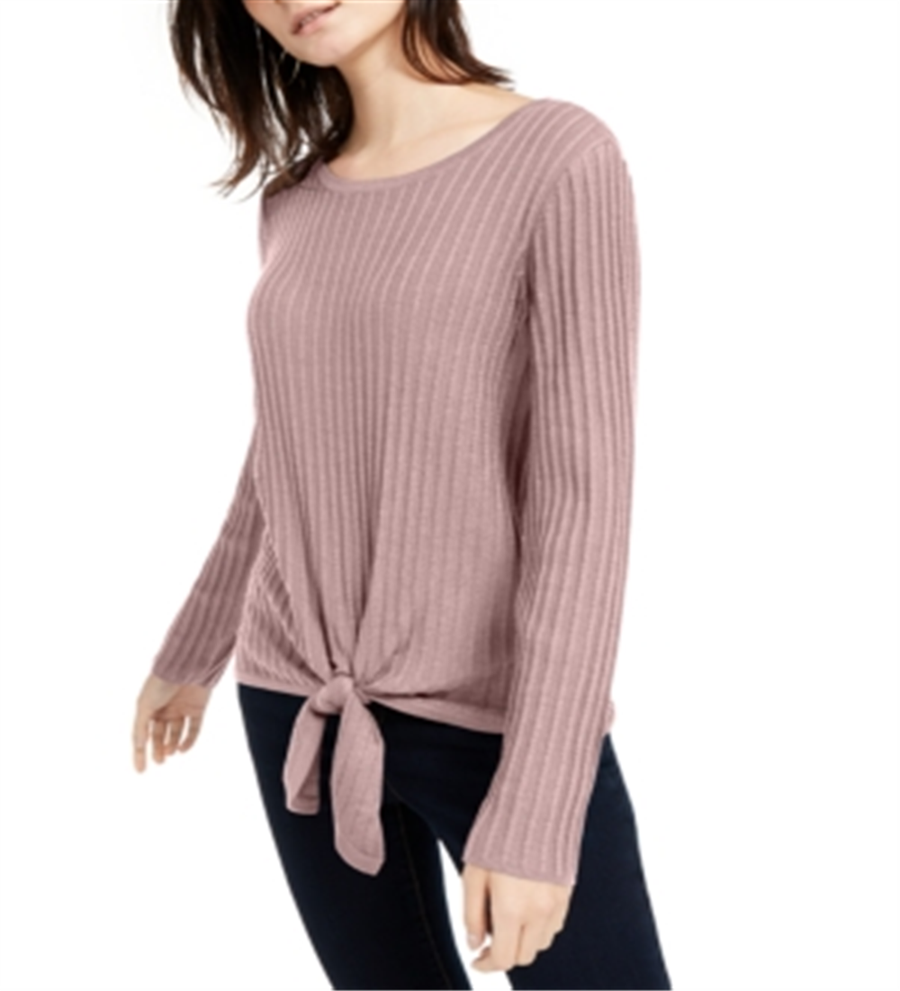 INC International Concepts Suéter Feminino Nude Manga Longa Amarrado Frontal Pulôver Rosa Tamanho X-S