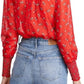 Blusa transparente com estampa de flores em dezembro para mulheres da Free People, vermelha, tamanho médio