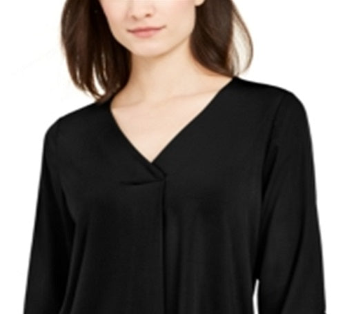 Blusa feminina Alfani com punho e gravata, preta, tamanho X-S