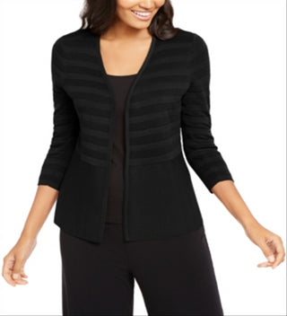 Cardigan feminino Alfani com listras texturizadas e frente aberta, preto, tamanho grande