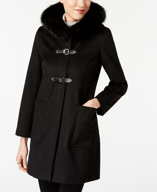 Forecaster Women's Fox Fur Trim Buckled Walker Coat Black Size 14