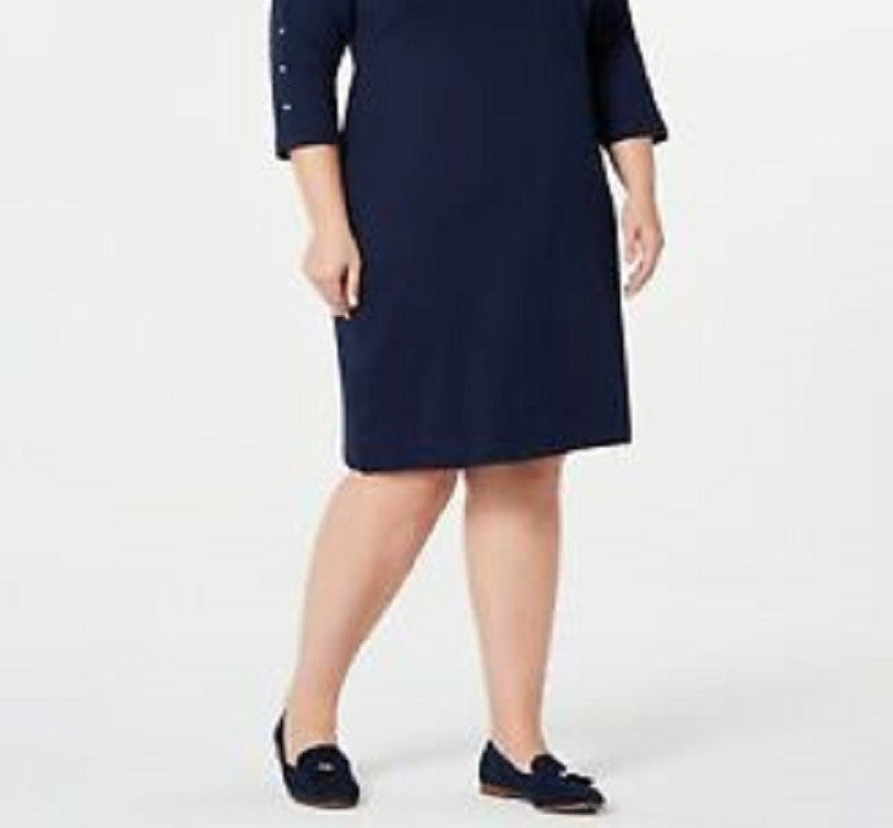 Vestido feminino Karen Scott com decote canoa e tachas, azul, tamanho pequeno