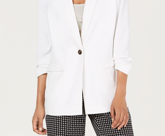 Blazer feminino Alfani com bolsos, branco, tamanho grande