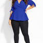 Blusa feminina City Chic com manga franzida, azul, tamanho P