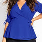 Blusa feminina City Chic com manga franzida, azul, tamanho P