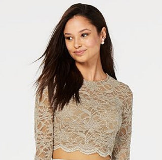 Vestido infantil City Studios com renda contrastante, 2 peças, marrom, tamanho 11