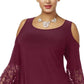Vestido formal feminino R &amp; M Richards com decote redondo e manga sino mesclada e ombro de fora, tamanho 22W, vermelho
