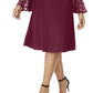 Vestido formal feminino R &amp; M Richards com decote redondo e manga sino mesclada e ombro de fora, tamanho 22W, vermelho