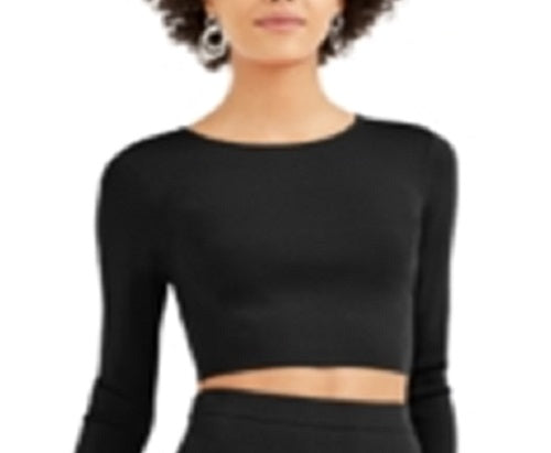 Suéter curto feminino Bar III com decote redondo e bodycon, preto, tamanho XX-G