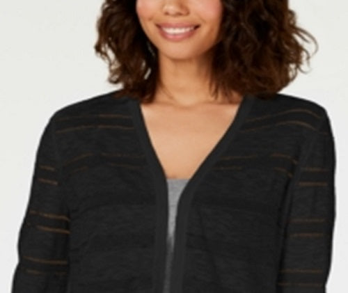 Cardigan listrado Pointelle feminino Charter Club, preto, tamanho X-S