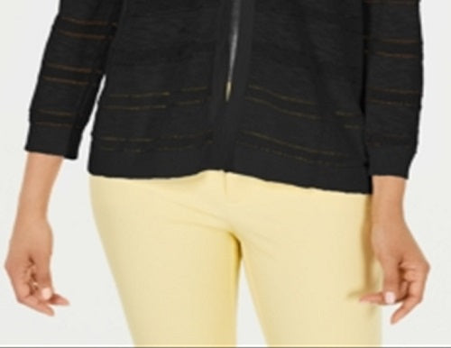 Cardigan listrado Pointelle feminino Charter Club, preto, tamanho X-S