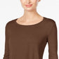 JM Collection Top feminino com decote redondo, marrom, tamanho médio
