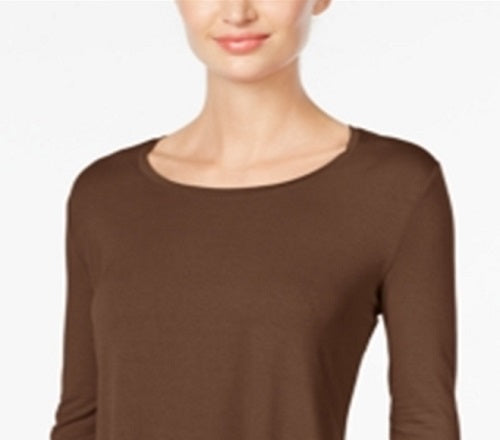 JM Collection Top feminino com decote redondo, marrom, tamanho médio