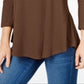 JM Collection Top feminino com decote redondo, marrom, tamanho médio
