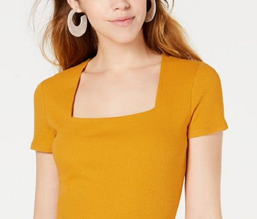 Body feminino Bar III com decote quadrado, amarelo, tamanho pequeno