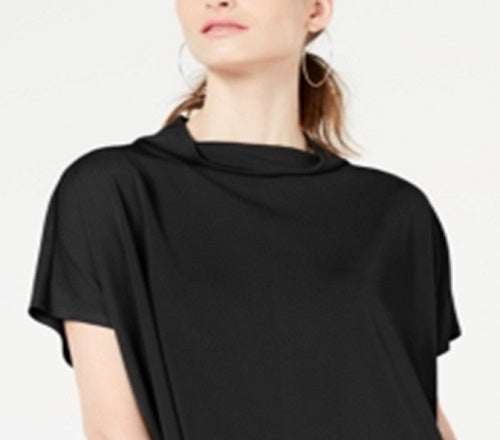 Blusa feminina Alfani com decote careca e capuz, preta, tamanho pequeno G