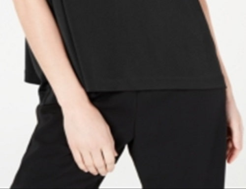 Blusa feminina Alfani com decote careca e capuz, preta, tamanho pequeno G