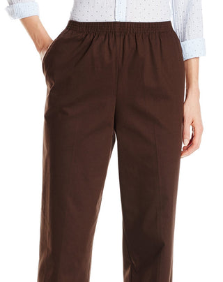 Calça feminina Alfred Dunner Classics Twill Pull-on marrom tamanho 10