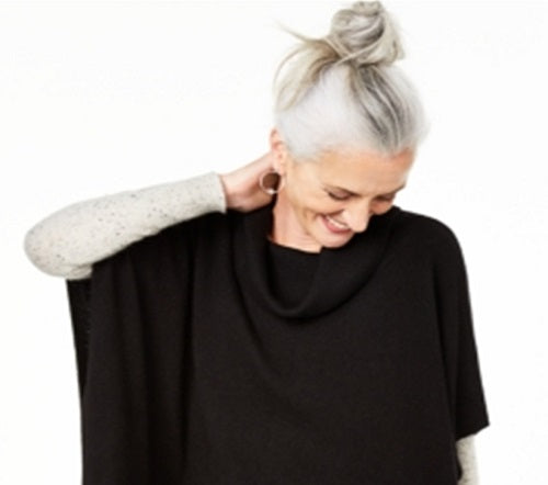 Poncho feminino de cashmere com gola alta Charter Club, preto, tamanho P/M