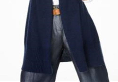Colete Duster Feminino de Cashmere com Canelado Charter Club Azul Tamanho Médio