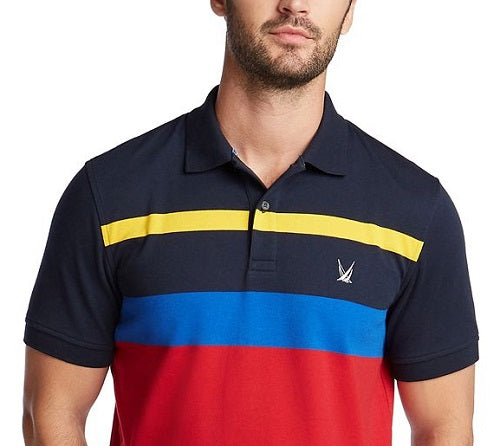 Camisa polo listrada Sail Interlock masculina Nautica, azul, tamanho XX-G