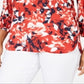 Blusa feminina estampada com pregas nas costas, tamanho XX-G, vermelha, da coleção JM
