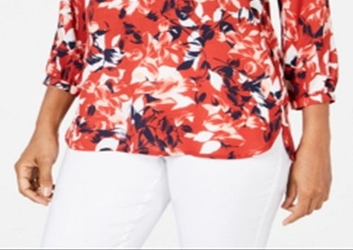 Blusa feminina estampada com pregas nas costas, tamanho XX-G, vermelha, da coleção JM