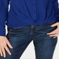 INC International Concepts Blusa feminina com botões frontais e torcidos, azul, tamanho extragrande