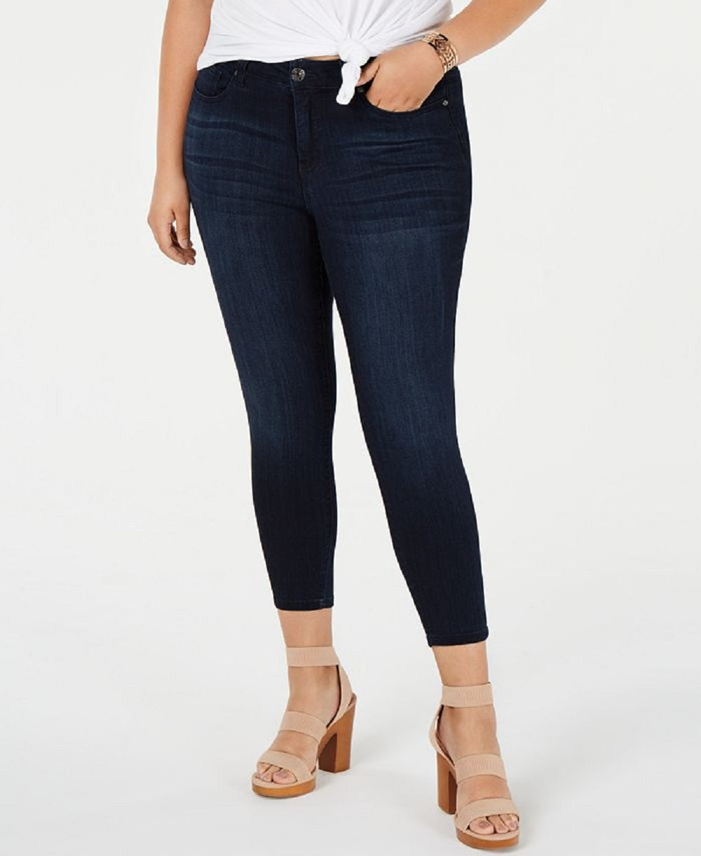 Calça jeans skinny feminina rosa celebridade, cintura média, azul, tamanho 18W