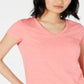 Camiseta feminina Maison Jules com decote em V e bolso aplicado, rosa, tamanho pequeno