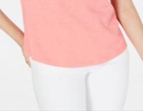 Camiseta feminina Maison Jules com decote em V e bolso aplicado, rosa, tamanho pequeno