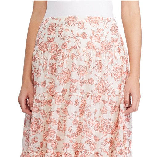 Saia plissada com corte floral e comprimento médio Ralph Lauren, tamanho 6, rosa