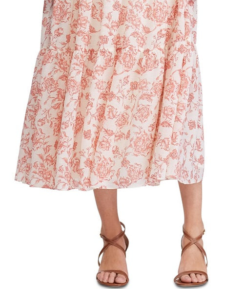 Saia plissada com corte floral e comprimento médio Ralph Lauren, tamanho 6, rosa