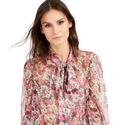 Blusa feminina transparente floral manga comprida rosa tamanho extrapequeno da INC International Concepts