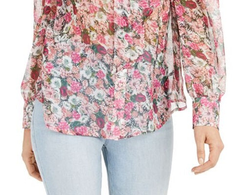 Blusa feminina transparente floral manga comprida rosa tamanho extrapequeno da INC International Concepts