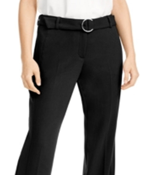 Calça reta com cinto Alfani feminina, preta, tamanho 12