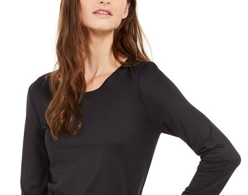 Blusa lisa com decote redondo feminina Alfani, preta, tamanho XX-G