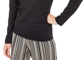 Blusa lisa com decote redondo feminina Alfani, preta, tamanho XX-G