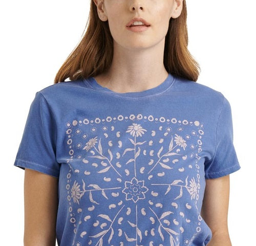 Lucky Brand Camiseta feminina de manga curta, gola redonda e bandana emoldurada, azul, tamanho X-S