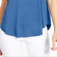 Blusa feminina Alfani lisa de manga curta com decote em V, azul, tamanho pequeno